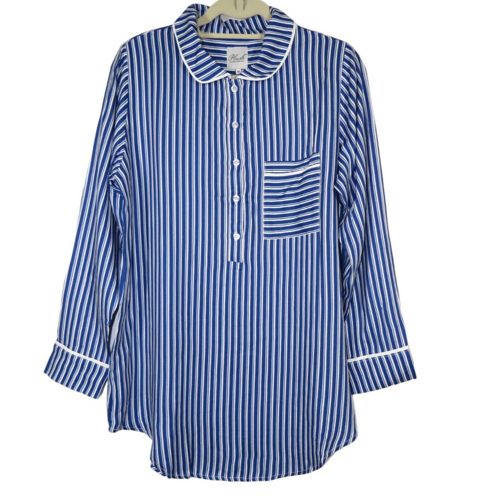 Plush Apparel Revolve Women's Blue White Striped Sleep Dress Sleep Shirt Size XS